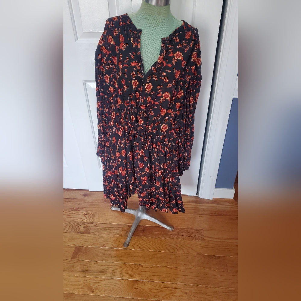 Free People Black and Red Floral Dress
